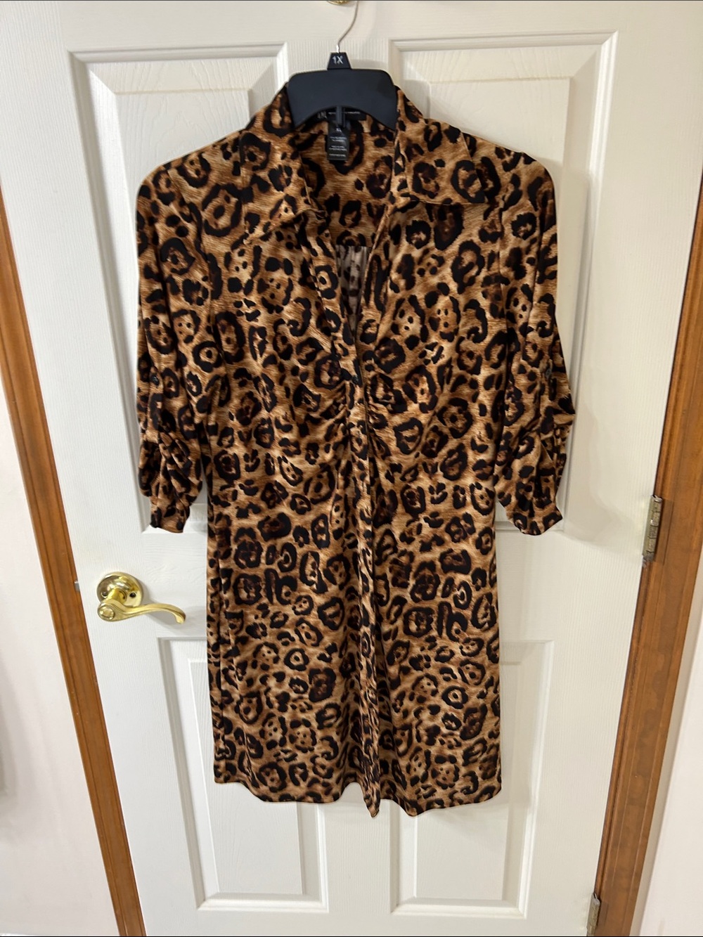 INC International Concepts Leopard Midi Shirt Dress in Brown and Black